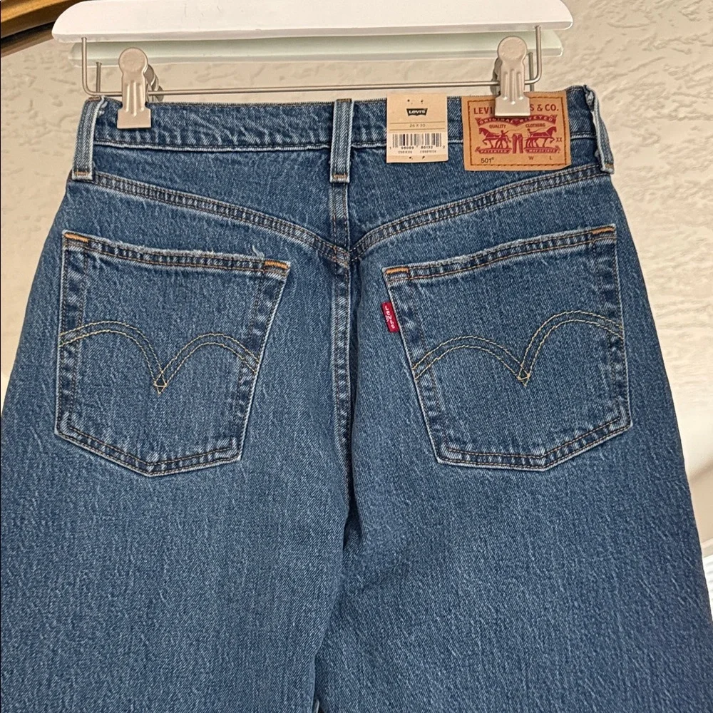 Levi's Women's High-Rise 501 Jeans Salsa Midweight Denim Straight Leg Fly Button